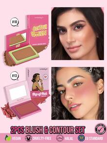 MISSLYN 2Pcs CONTOUR QUEEN Bronzing & Contouring Powder & POP OF PINK POWDER BLUSH Set, Silky Blendable Pigment, Natural Warm Glow, Face Palette Cheek/Contour, Daily/Travel/Summer, Y2K/Soft Glam/Sun-Kissed, Blush & Bronzer Set,Halloween Makeup - #10+#13 - View 1