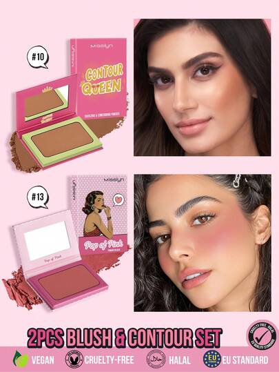 MISSLYN 2Pcs CONTOUR QUEEN Bronzing & Contouring Powder & POP OF PINK POWDER BLUSH Set, Silky Blendable Pigment, Natural Warm Glow, Face Palette Cheek/Contour, Daily/Travel/Summer, Y2K/Soft Glam/Sun-Kissed, Blush & Bronzer Set