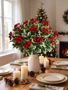10pcs/5pcs/1pc Artificial Christmas Red Berry Holly Leaf Decorative Branch, Artificial Christmas Bouquet, Christmas Tree Decoration, Christmas Decor, Holiday Table Centerpiece, Suitable For All Seasons - Perfect For Christmas - Multicolor - View 6