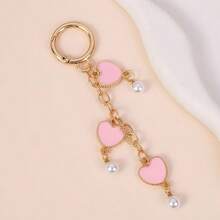 1pc Women's Ins Style Macaron Color Heart Pearl Keychain Drip Oil Heart-Shaped Chain Bag Pendant Personalized Bag Accessory Best Friend Gift - Multicolor - View 5