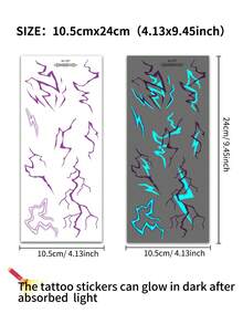 2Sheets Halloween Luminous Temporary Tattoos - Waterproof Blue Lightning & Vein Back Full Arm&Face&Body Art Stickers For Halloween Cosplay & Party Festival Tattoos - Purple - View 9