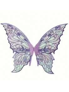 Multi-Color Laser Sequin Butterfly Fairy Wings Set + Fairy Dress + Star Magic Wand Complete Set. Halloween Cosplay / Forest Theme Photography / Birthday Party Props - Multicolor - View 23
