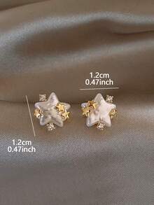1 Pair Exquisite Luxury Cubic Zirconia Star Stud Earrings Suitable For Women's Holiday And Commute Wear - Yellow Gold - View 4