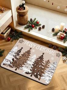 1pc Vintage Wood Grain Christmas Tree Pattern Kitchen Mat, Soft Comfortable Thick Fabric With Good Foot Feel, Easy Care Washable, Foldable Easy Maintenance Carpet Rug, Suitable For Kitchen Dining Room, Kitchen Carpet, Laundry Room Mat, Bathroom Rug, Welcome Mat, Kitchen Carpet, Small Rug, Fashion Home Decor, Christmas Home Gift Welcome Mat, Christmas Home Decoration Foot Mat - Multicolor - View 3