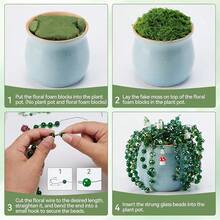1660pcs Green Glass Beads Set, For Beaded Plants, 6mm Round Glass Beads, 60pcs Leaf Beads, Faceted Beads And Seed Beads, Suitable For Jewelry Making, Bracelets And DIY Crafts (Foam Blocks And Flower Pots Not Included) - Green - View 6
