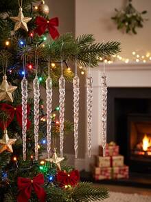 12/24pcs Crystal Clear Christmas Tree Hanging Icicle Decorations, Suitable For Holiday And Winter Party Decor, Christmas Tree DIY Decoration, Living Room Decor, Window Decor, Holiday Party, Wedding, Christmas Party - Multi-color Version 1 - View 5