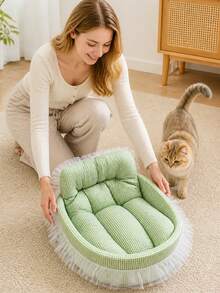 1pc Cute All-Season Pet Bed, Thick Non-Stick Mat, Washable Breathable Cat Bed Dog Bed, Super Soft Lace Edge Cat Bed, Suitable For Cats And Small Dogs Under 6kg - Multicolor - View 2