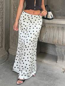 Elegant French Polka Dot Long Skirt For Women White Spring - White - View 1
