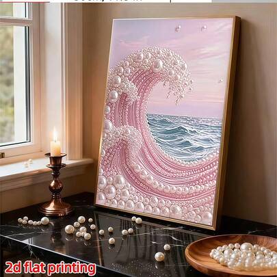 1pc 5D DIY Handmade [New Pearl Painting] Pearl Wave Decorative Wall Art For Living Room, Entryway, Home Decor, Diamond Painting Kit, Suitable For Home Wall Decoration Art, Perfect Ideal Handmade Gift For Various Holidays, Helps Relieve Stress And Convey Warm Blessings Frameless