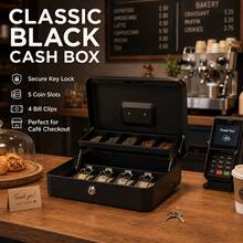 Metal Cash Box With Coin Tray And Key Lock, 5 Coin Slots And 4 Bill Clips, Portable Cash Drawer, Money Organizer Box And Petty Cash Box, With 2 Keys, Suitable For Cash Register, Small Business, Retail Store, Market Stall, Cafe, Home And Office - Multicolor - View 16