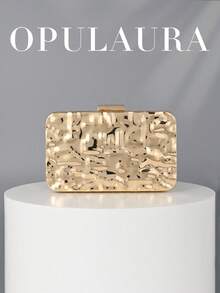 OpulAura 时尚闪亮金属盒式手拿包 - 优雅设计晚宴包，奢华闪亮正式手提包，适合晚会、婚礼派对、生日庆典。适合正式礼服、派对、舞会配饰，非常适合派对、婚礼、舞会、晚宴/宴会、婚礼必备单品，与毕业礼服、舞会礼服完美搭配，与舞会配饰完美搭配 - 金色 - 查看 1