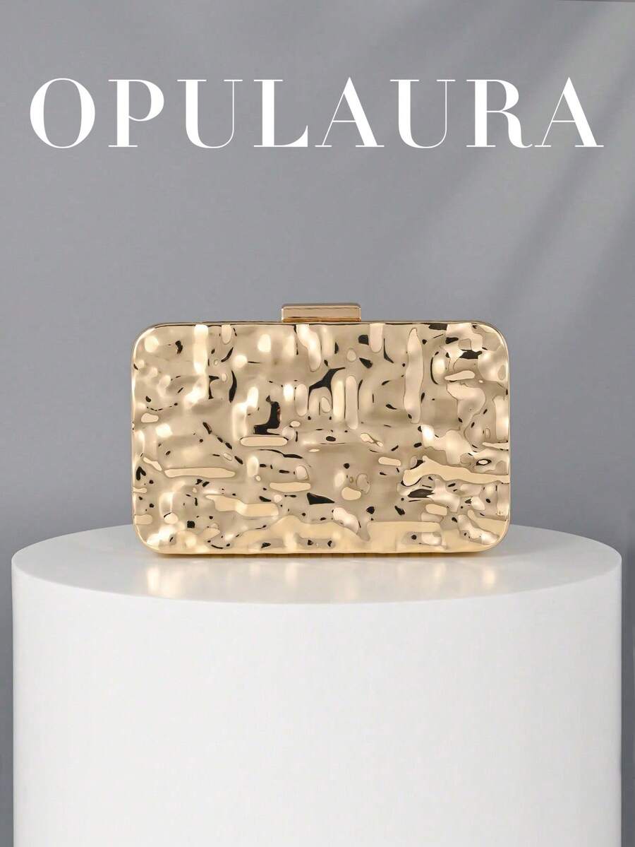 OpulAura 时尚闪亮金属盒式手拿包 - 优雅设计晚宴包,奢华闪亮正式手提包,适合晚会、婚礼派对、生日庆典。适合正式礼服、派对、舞会配饰,非常适合派对、婚礼、舞会、晚宴/宴会、婚礼必备单品,与毕业礼服、舞会礼服完美搭配,与舞会配饰完美搭配 - 金色 - 查看 1