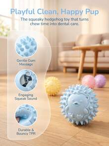 1pc Squeaky Dog Chew Toy, Hedgehog‑Shaped Spiky Rubber Ball, Soft Teething Toy For Small Medium Dogs, Interactive Bite‑Resistant Pet Toy, Cute Colorful Puppy Play Ball For Indoor Outdoor Playing - Multicolor - View 5