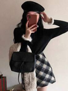 Soft Sexy Unique Long Sleeve T-Shirt Women Early Autumn Slimming Base Layer Top Sweater - Black - View 5