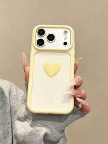 Ins Dopamine Fuchsia Minimalist Transparent Premium Creative Heart DIY Large Window Phone Case Compatible With Apple 18 Pro Max 17 16 Pro Max Couples 15 Women 14 Full Coverage Anti-Fall 13 Protective Cover - Yellow - View 1
