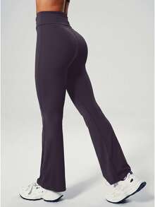 UONNOU Peach Butt-Lifting Flare Leg Jumpsuit, Square Neck Square Neck Backless Yoga Jumpsuit - Purple - View 6