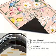 Luckybutterfly 1pc Watercolor Floral Print Washing Machine Top Cover Protector, Anti-Slip Waterproof Dustproof Cover Pad, Suitable For Laundry Room Home Decor - Multicolor - View 9