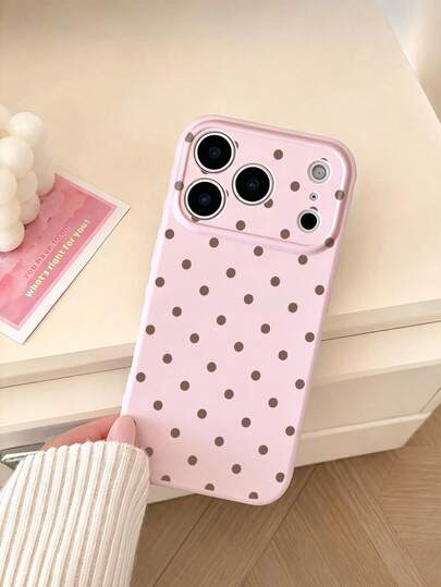 1pc New Minimalist Korean Style Full Coverage Coffee Color Polka Dot Pattern Side 3D Heart Phone Case Compatible With Apple/ Phones Compatible With Apple 17/17Pro/17ProMax/16/16Pro/16ProMax/16Plus/15/15Plus/15Pro/15ProMax/14/14Plus/14Pro/14ProMax/13/13Pro/13ProMax/12/12Pro/12ProMax/11/11ProMax/XR/XSMAX/7G/8plus/Galaxy S26/S26 Ultra/S26 Plus/S25/S25 FE/S24/S23/S22/A05/A10S/A12/A13/A16/A15/A35/A36/A20/A50/A55/A56/Anti-Drop Anti-Collision Protective Cover