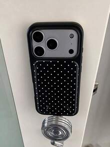極簡黑色波點銀邊女孩風韓系Ins博主小眾設計電鍍手機殼保護套，適用於 17 Pro Max/16/15/14/13 - 黑色 - 查看 7
