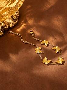1pc Minimalist Versatile Butterfly Element Stainless Steel Chain Bracelet For Women, Suitable For Daily Wear - Yellow Gold - View 8
