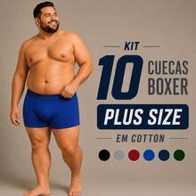 Kit com 10 Cuecas Boxer Plus Size em Cotton Liso Cueca Box Extra Grande Conforto e Qualidade - Multicolorido - Visão 2