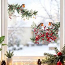 1/3pcs Reusable Christmas Pine Tree Wreath Robin Window Decals, Double-Sided Visible PVC Static Adhesive Glass Stickers, Suitable For Home, Shop Windows, Restaurants, And Holiday Party Decorations - Multicolor - View 7