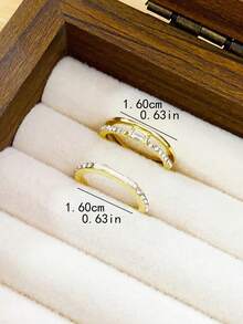 2pcs Gold Minimalist Exquisite Niche Design Premium Luxury Double Layer Ring Set Suitable For Women Daily Holiday Commute Wear - Gold - View 5