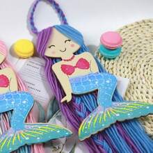 1pc INS Style Mermaid Hair Clip Storage Wall Hanging Children's Room Cute Cartoon Bedside Decor Organizer, Wooden Hanging Hair Clip Storage Rack, Durable And Anti-Wrinkle, 80cm Long - Multicolor - View 2