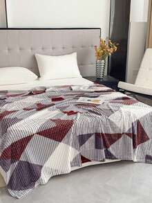 1pc Grey Geometric Plaid Pattern Blanket Throw Bedspread, Soft And Comfortable Blanket For Home Decor, Suitable For Bed, Sofa, Office, Room Decoration, Dorm, Machine Washable, Suitable For Spring And Autumn Use - Grey - View 6