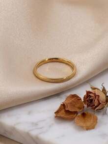 1pc Stainless Steel 18K Gold Plated Minimalist Matte Plain Thin Ring, Simple Elegant Textured Design, Versatile All-Match Jewelry For Commute, Casual And Daily Wear - Matte Thin Ring - View 3
