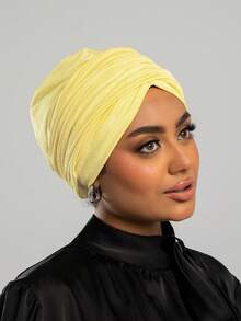 1pc Women's Classic Minimalist Solid Color Chemotherapy Beanie Turban, High Elasticity Full Pleated Design, Anti-Slip, Sweat-Absorbent, Breathable, Multi-Layered Pleated Headwrap For Full Head Coverage, Perfect Match With Hijab, Comfortable Soft Modal Skin-Friendly Premium Knit Fabric, Suitable For Daily Wear - Baby Blue - View 34