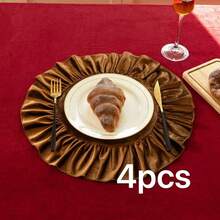 1/2/4pcs Round Pleated Ruffle Placemats, Creative Table Decor For Home Gatherings, Parties, Christmas And Daily Decoration - Coffee Brown - View 8