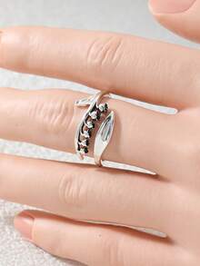 Vintage Elegant Floral Silver Handmade Women's Open Ring, Fashionable Unique Jewelry Accessory - Antique Silver - View 4