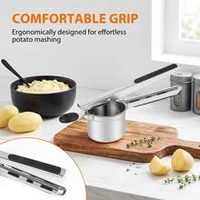Potato Ricer Masher, 15oz Stainless Steel Press,2 Disc Cups - Silver - View 6