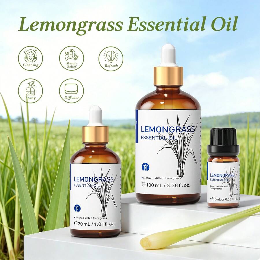 Minyak Esensial Serai HIQILI, Murni Tanpa Pengenceran, 100mL/30mL/10mL Minyak Serai untuk Diffuser, Pelembap Udara, Pemurnian Udara, Pereda Kelelahan, Relaksasi, Mandi, Cocok untuk Penggunaan Semprotan di Luar Ruangan
