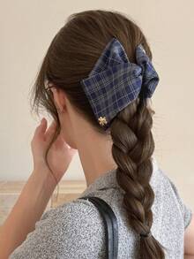 2pcs/1pc Cute Bear Plaid Hair Claw, Simple Polyester Hair Clip, Back Of Head Fashion Hair Claw Decoration, Elegant Elegant Style, Suitable For Women's Daily, Holiday Wear, Spring Summer New Arrival - Multicolor - View 3