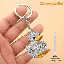2D Flat 10pcs Cute Diamond Duck Keychain, Multi-Functional Acrylic Key Ring, Suitable For Car Key Chain And Backpack Decoration, Women's Keychain, Gift For Friends, Family, Classmates - View 5
