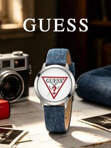 GUESS Vintage Triangle Logo Series Quartz Watch, Denim Fabric & Silicone Multicolor Strap, Unisex Wristwatch - one-size - View 2