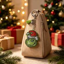 The Grinch New Green Furry Monster Rhinestone Bling Christmas Monster Christmas Fashion Funny Keychain Christmas Cartoon Pendant Tassel Rhinestone Bag Decoration Exquisite Christmas Gift - Multicolor - View 4