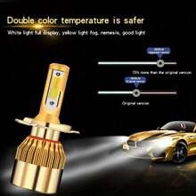 2 buah Lampu Depan LED Mobil Dua Warna Kuning dan Putih H1 H7 H11 H4 Lampu Jauh dan Dekat Terintegrasi - C6 - View 6