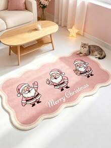 1pc Pink Santa Claus Line-Up Decorative Floor Mat, Bathroom Mat, Bathroom Rug, Door Mat, Small Rug, Carpet, Floor Mat, Home Decor, Area Rug, Outdoor Mat, Home Decor, Area Carpet, Bedroom Rug, Washable Carpet - Multicolor - View 5