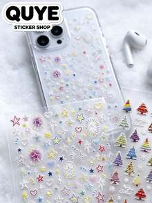 1 Set Korean Hand‑Drawn Style Stickers Aesthetic, Soft Macaron Tone Decor Accessories, Suitable For Multi‑Surface Ornament, Premium Journaling Supplies For Daily Scene Decoration - Dopamine Color Stickers - View 4