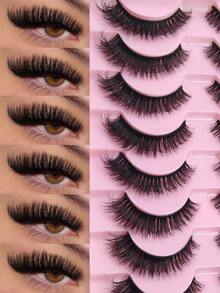 10 Pairs Faux Mink Fluffy Russian Volume Curly False Eyelashes Cat Eye Corner Lift Suitable For Beginners, Reusable Strip Lashes,Lashes,Eyelashes,Fake Lashes - Black - View 2