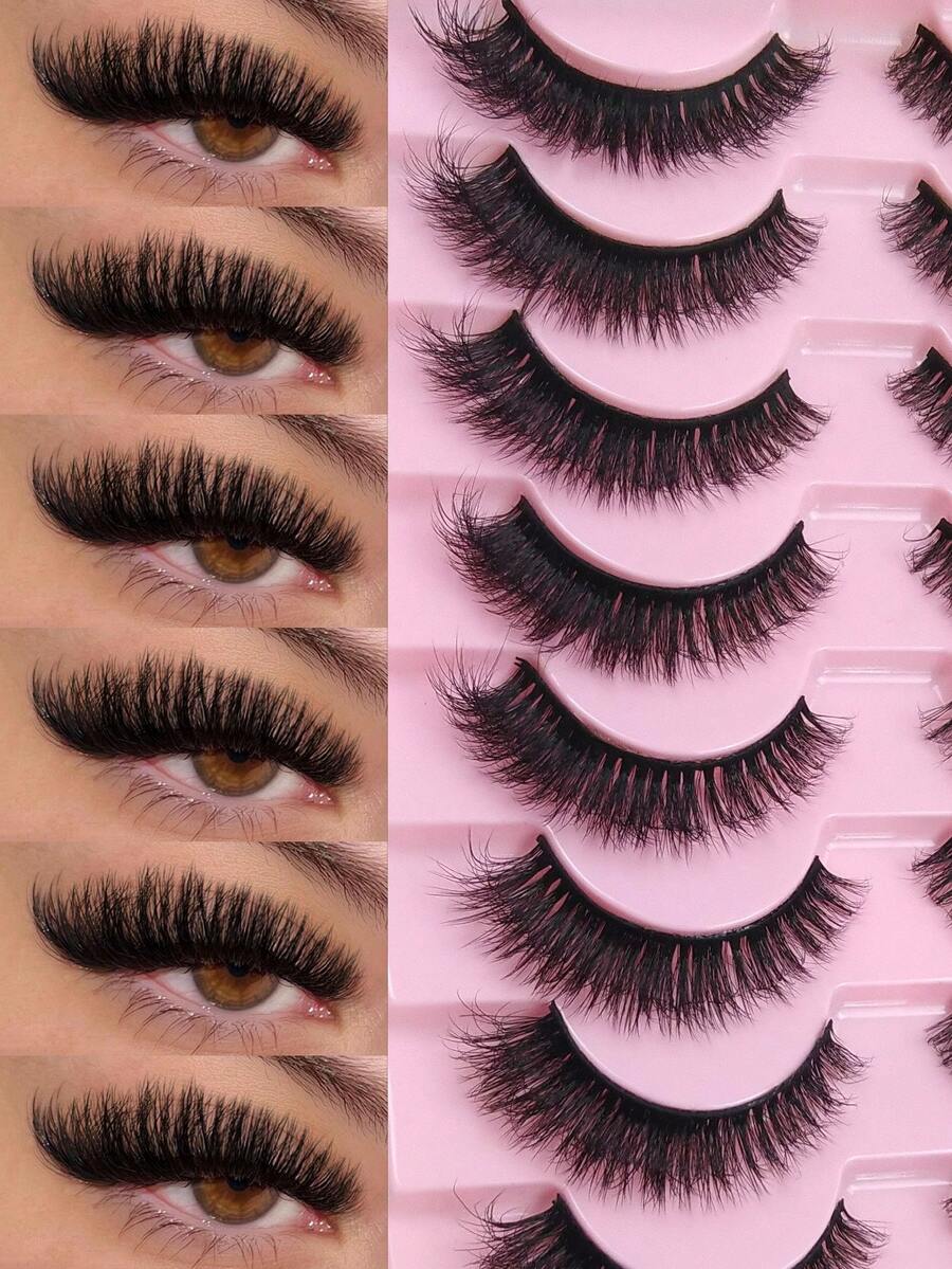 10 Pairs Faux Mink Fluffy Russian Volume Curly False Eyelashes Cat Eye Corner Lift Suitable For Beginners, Reusable Strip Lashes,Lashes,Eyelashes,Fake Lashes