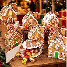 12pcs Christmas Gingerbread House Gift Boxes, 10*9.5*5.5cm, Christmas House Shaped Snack Boxes With Jute Rope And Hanging Decor, Suitable As Christmas Advent Decoration Holiday Candy Gift Boxes - View 5