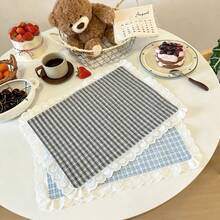 1pc/2pcs/4pcs Korean Style Heart Lace Trim Plaid Placemats, Vintage Checkered Fabric Table Mats, Home Afternoon Tea INS Style Table Decor Mats - Multicolor - View 2