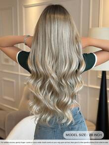 NAMM Ombre Grey Extra Long Wavy Wigs With Bangs Fluffy Heat-Resistant Fiber Synthetic Wavy Curly Wig For Cosplay Wear, Halloween & Carnival Party, Anime & Costume Use 28 Inch - Silver - View 4