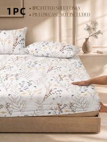 1pc Minimalist Colorful Floral Pattern Fitted Sheet, Mattress Protector, Mattress Cover, Soft & Breathable, -Twin, Full, Queen, King, Deep Pocket Design Up To 11.8 Inches. Back To School Dorm Essential. - White - View 2