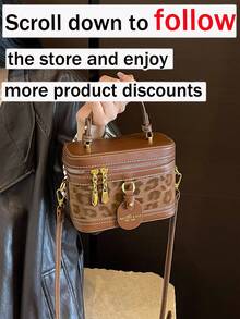 New Vintage Fashion Leopard Print PU Box-Shaped Handbag With Luxurious Gold-Embossed Letters-Women's Shoulder Bag And Wallet - Brown - View 3