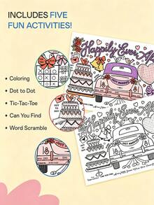 Juego de actividades con temática de boda interactivo, incluye felpudo de bienvenida y tarjetas para colorear, viene con rompecabezas, juegos de números y patrones de corazón & pastel; material de papel, apto para uso con crayones, ideal como recuerdos de boda o actividades de entretenimiento para invitados - Multicolor - Ver 5